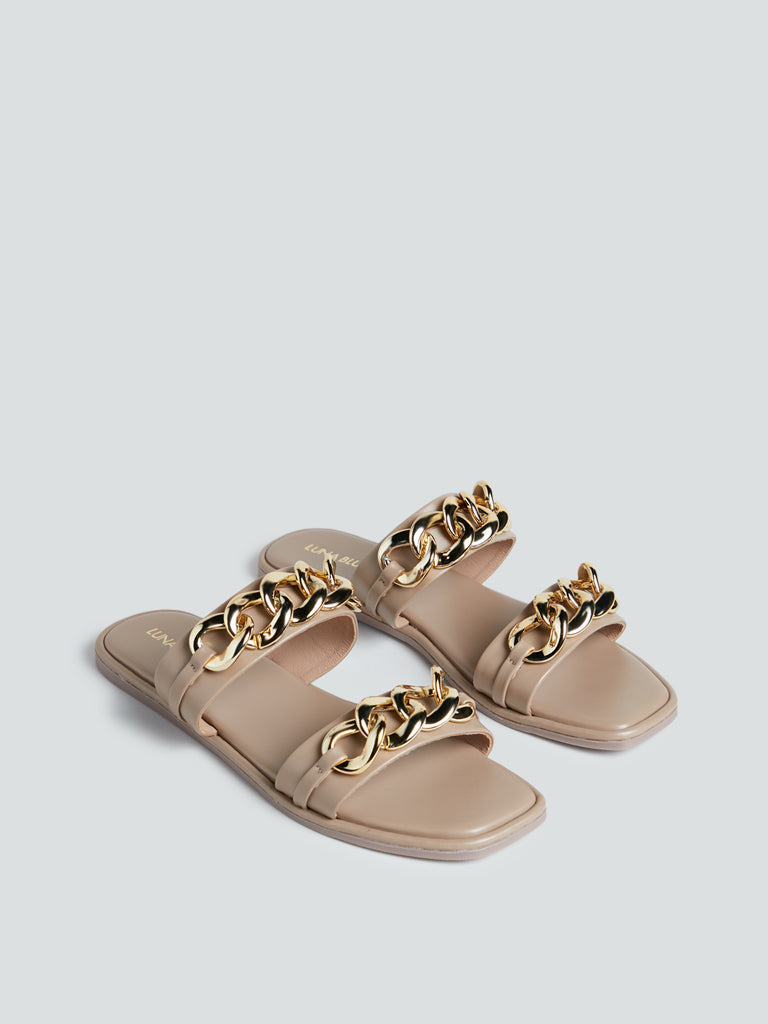 LUNA BLU Taupe Chain-Detailed Sandals